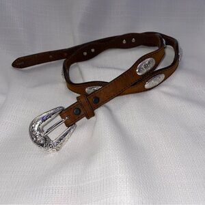 Brown Leather Belt with Silver Buckle